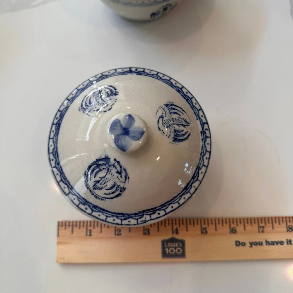 Vintage Crane Design Chinese Porcelain Serving Rice Bowl w/ Lid Blue White